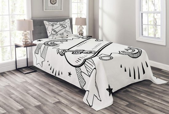 ABAKUHAUS Gribouillage ensemble de couvre-lit – Art pop skateboard – 170×220 cm, Blanc/noir