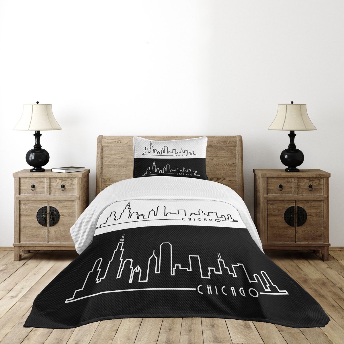 ABAKUHAUS Chicago Skyline – Sprei-set 170x220 cm – Zwart/Wit