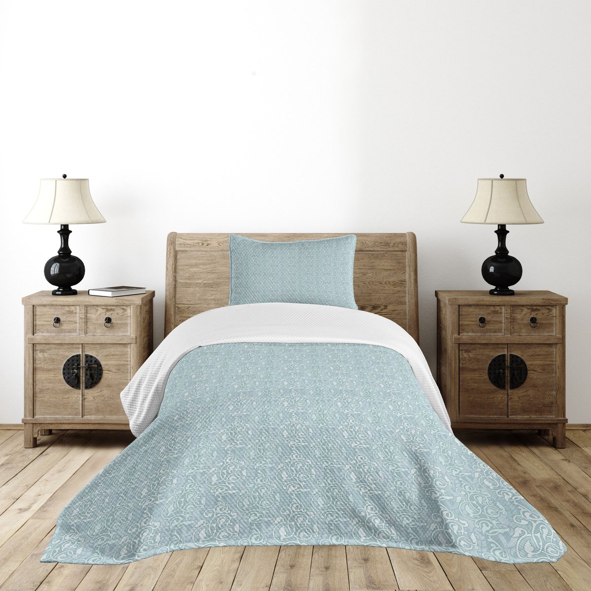 ABAKUHAUS Antieke sprei-set – Oosters motief, 170x220 cm, bleek teal