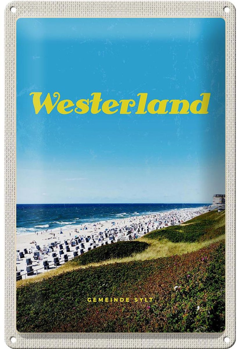 Blechschild Reise 20x30cm Westerland Strand Meer Strankörbe