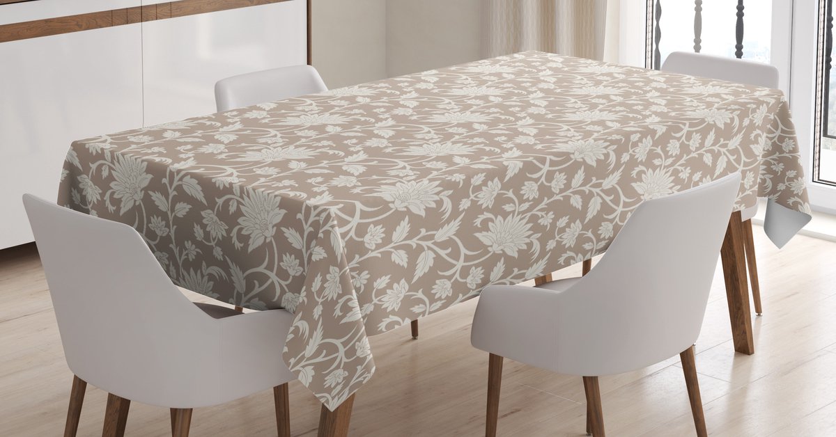 ABAKUHAUS Tafelkleed Bloemen – Abstracte Bladeren – Crème Tan 140x170