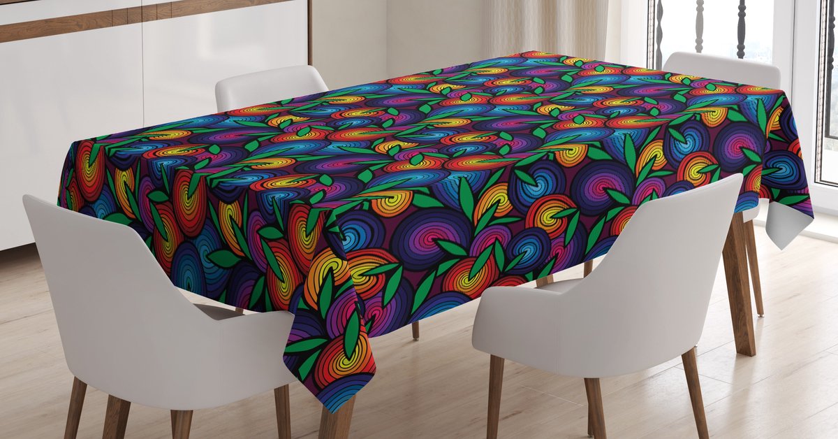 ABAKUHAUS Abstracte Tafeldoek – Spiraal en Bloemen – 140x170 cm