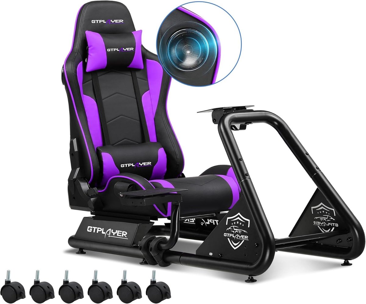 GTPLAYER - Simulator Cockpit - Met Luidsprekers en Stuurwiel Steun - Paars