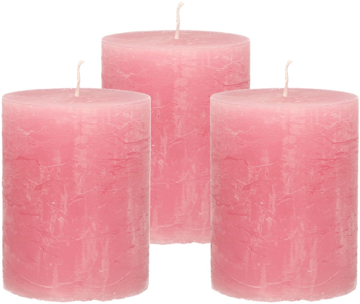 Atmosphera Stompkaars - 3x - oudroze - 7 x 9 cm - middel rustiek model - cilinderkaars roze - kaarsen