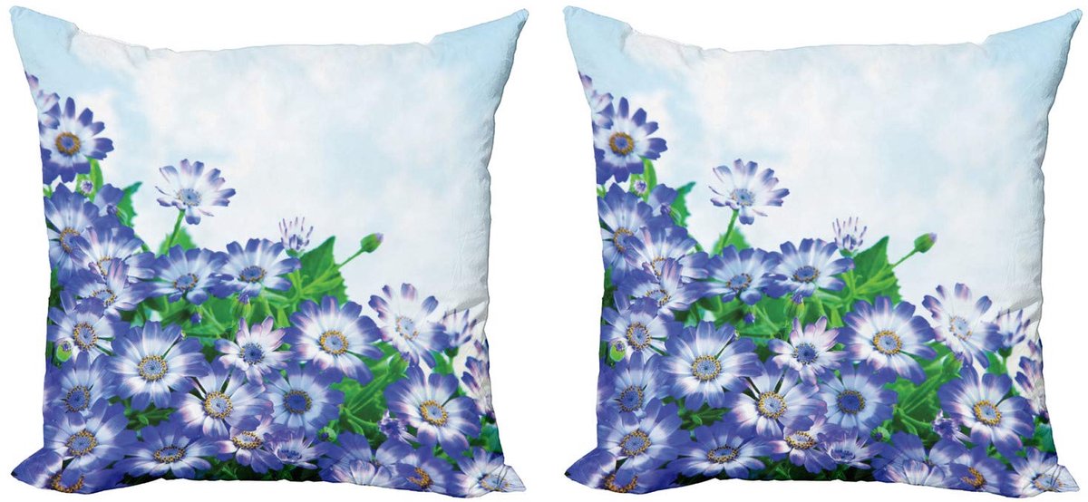 ABAKUHAUS Bloemenkussenhoes Set 2x45x45 cm – Dubbelzijdige Digitaldruk, Rits Blauw Groen