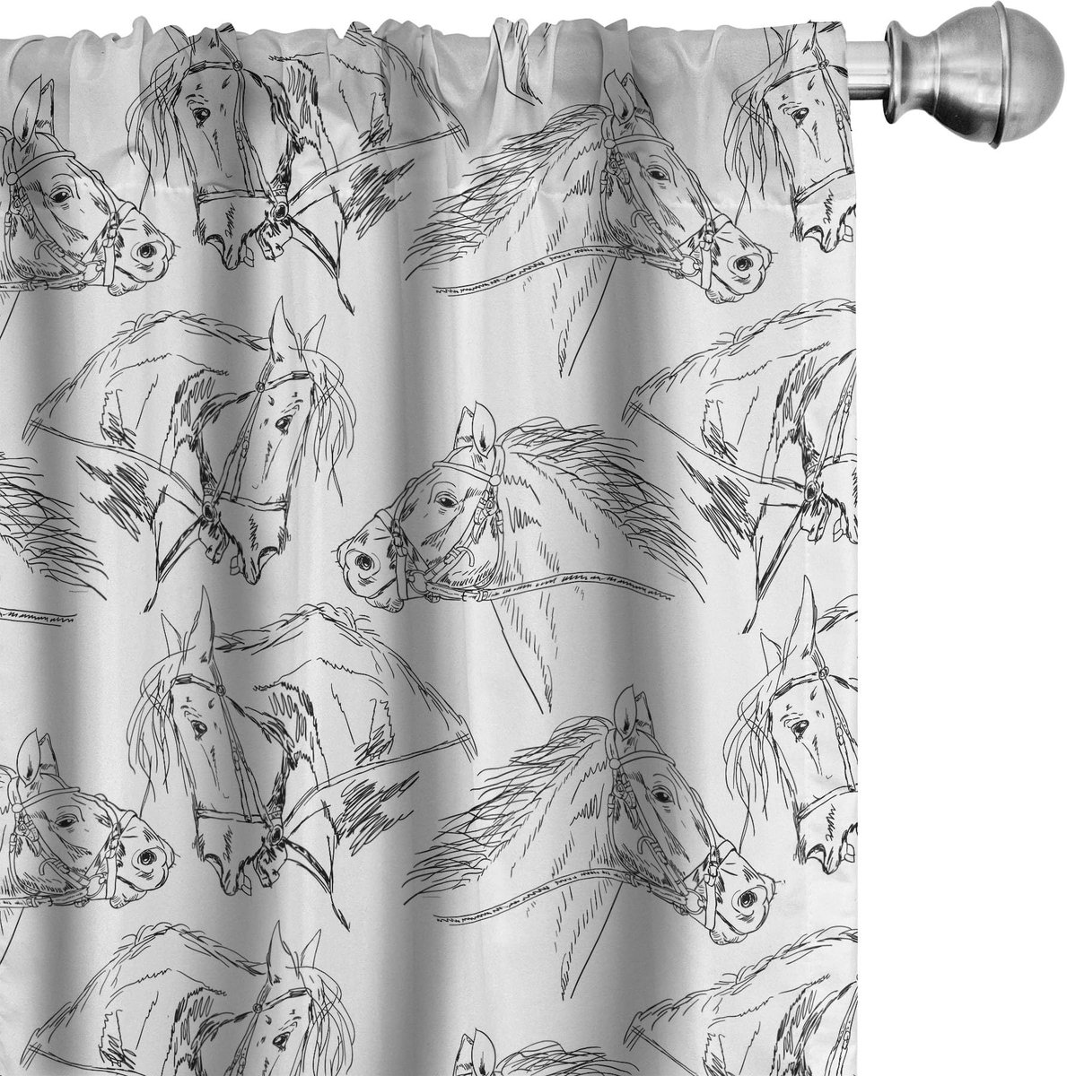 ABAKUHAUS Mare Sketch – Gordijnen 2x75x245 cm – Zwart-Wit Microvezel Wit Zwart