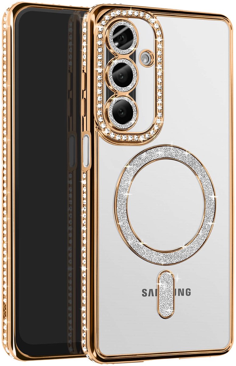 Avizar Diamond hoesje Geschikt voor Samsung Galaxy A26 MagSafe Omtrek Strass, Goud