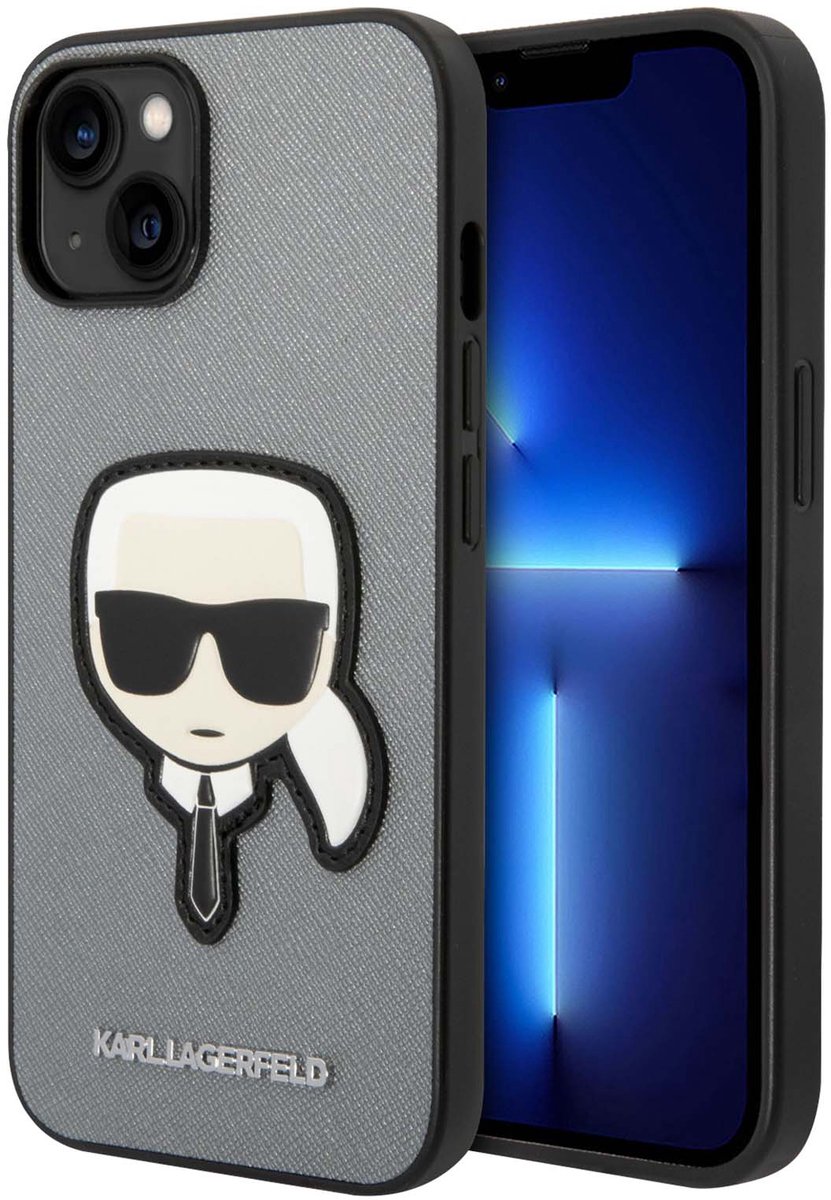 Karl Lagerfeld Apple iPhone 14 Plus Hoesje Saffiano Karl Head Zilver