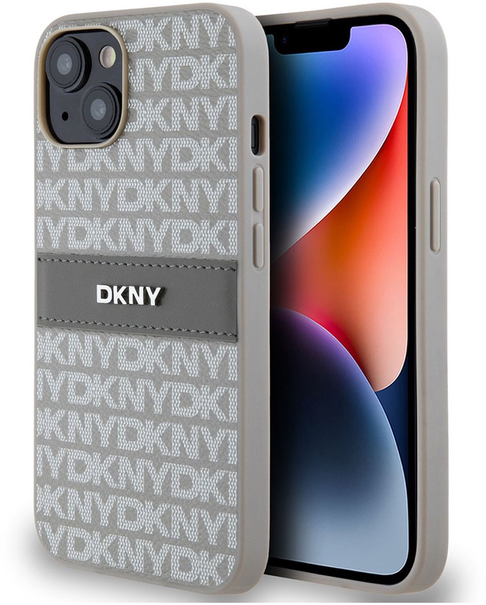 DKNY Textured Tonal Stripe Back Case - Geschikt voor Apple iPhone 14 (6.1") - Beige