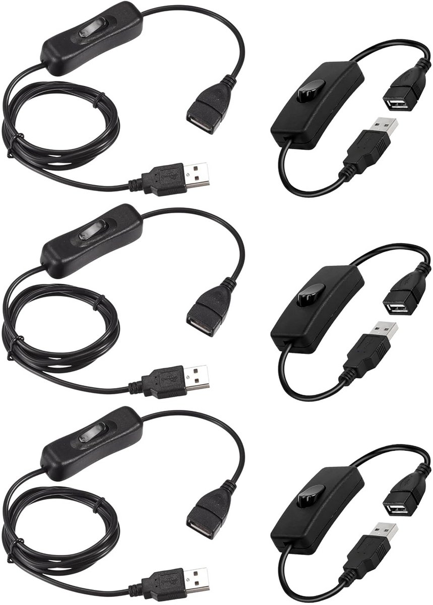 USB-verlengkabel met aan/uit-schakelaar - 1 m en 30 cm - 6 stuks voor veelzijdig gebruik