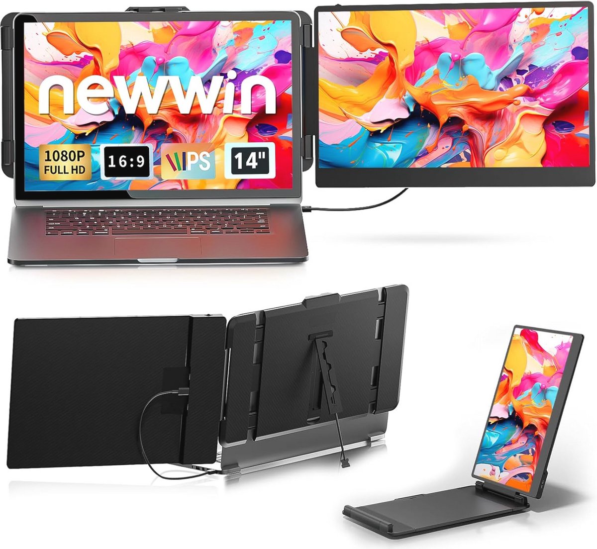 Dubbel Scherm Laptopmonitor 15,6 inch FHD 1080P IPS - Uitbreiding voor Laptops van 13 tot 17,3 inch - Compatibel met Windows, Mac, Chrome en PS5