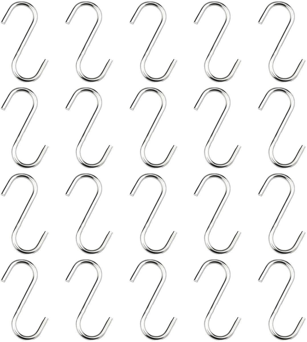 IMPERATORIS® S-Haken - Ophanghaken - Multifunctionele Haken voor Keuken en Kledingkast - Zwart Kunststof - Sterk en Duurzaam - Set van 20 - zilver - 5 cm