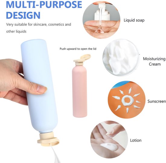 IMPERATORIS® Reisflesjes Set - Navulbare Flesjes - Voor Shampoo en Lotion - Kunststof - Set van 4 - 260 ml - Roze/Blauw van imperatoris — afbeelding 3