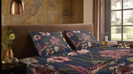 Pure dekbedovertrek bloemen - 1 persoons 140x200/220 cm - Donkerblauw - Microvezel van Merkloos — afbeelding 5