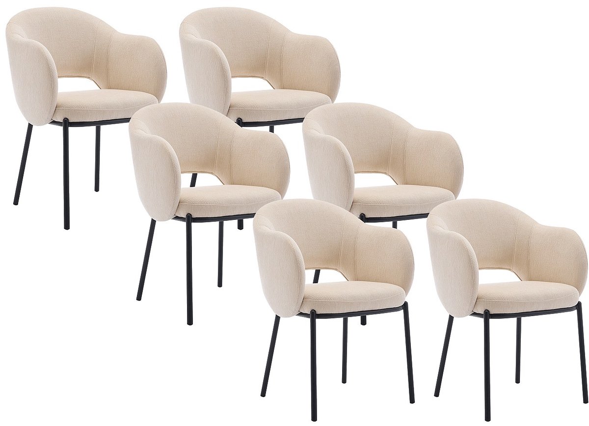 Vente-unique Set van 6 stoelen met armleuningen van stof met textuur en zwart metaal - Beige - ACACILIO