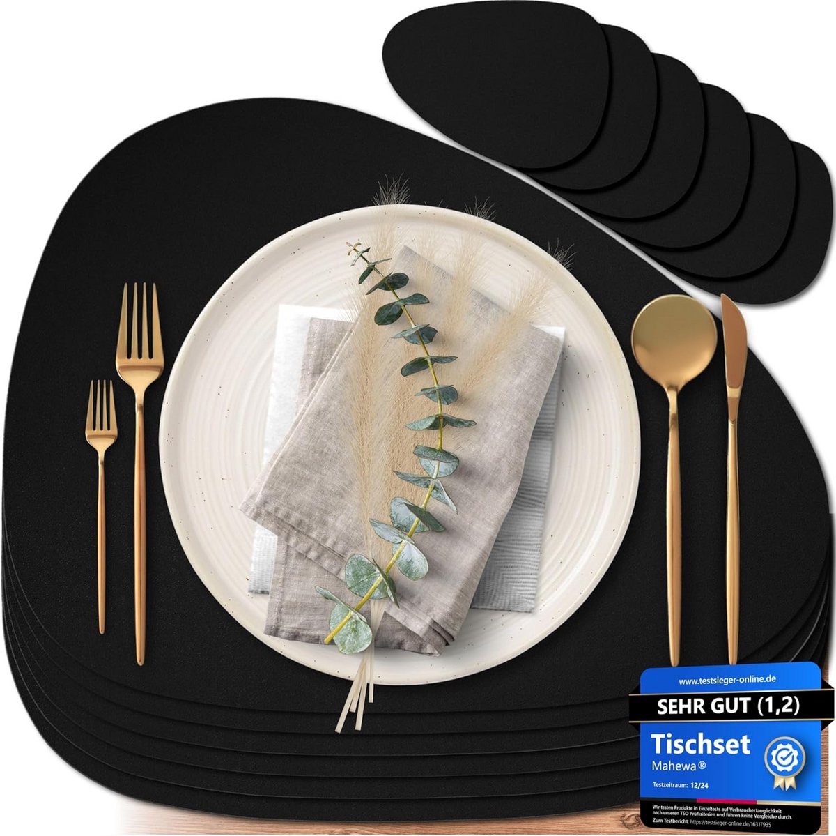Set van 6 Kunstleren Placemats Ovaal, Afwasbaar en Waterdicht
