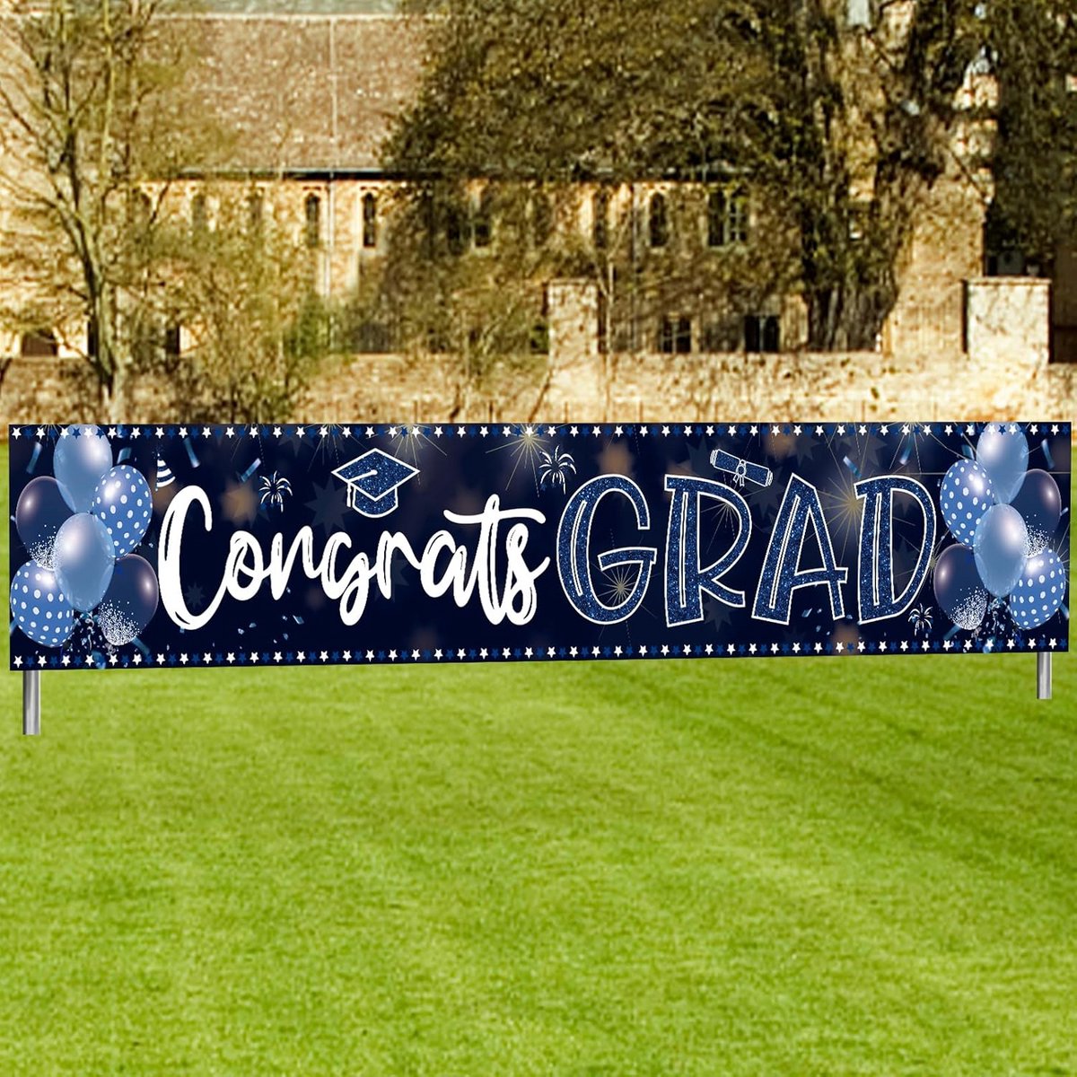 Afstudeerdecoraties Gefeliciteerd Grad Yard Sign Banner 10x1 ft - Opvallende Achtergrond voor Afstudeerfeest