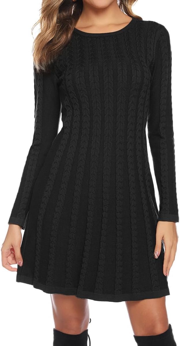 Elegante gebreide damesjurk met col - modieuze midi-jurk voor vrije tijd en cocktail