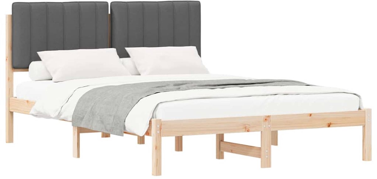 vidaXL - Bedframe - met - Gevoerde - Hoofdbord - Donkergrijs - 140 - x - 200 - cm