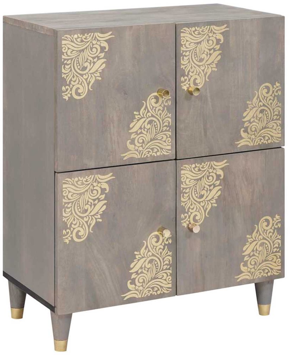 vidaXL - Dressoir - Grijs - en - Goud - 60 - x - 33 - x - 75 - cm - Massief - Mango - Hout