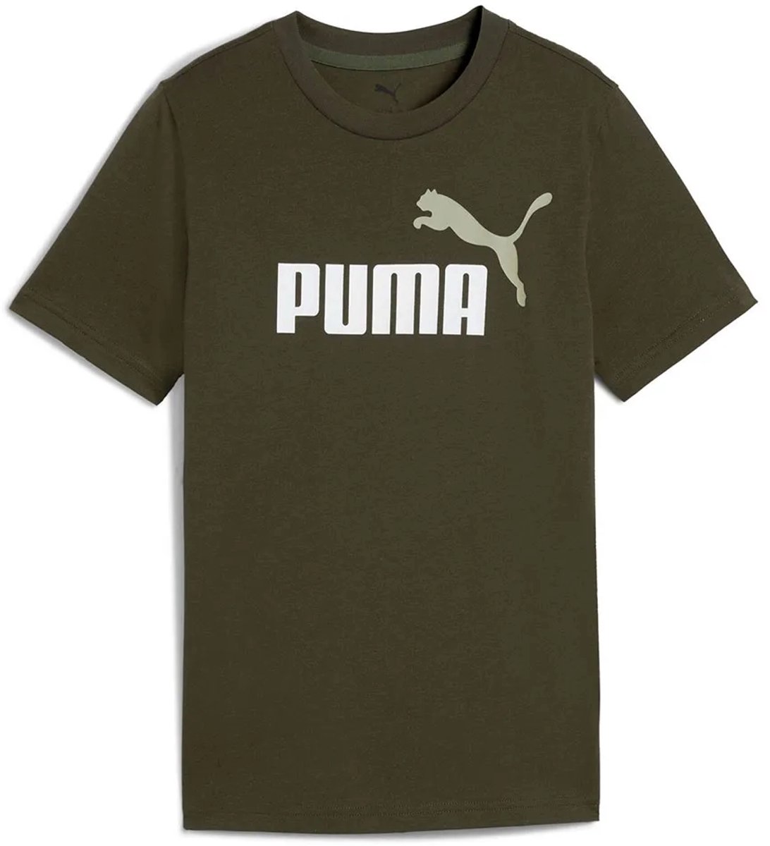 Puma Essentials 2 Graphics Nº1 Logo T-shirt Met Korte Mouwen 9-10 Years Jongen Olijf