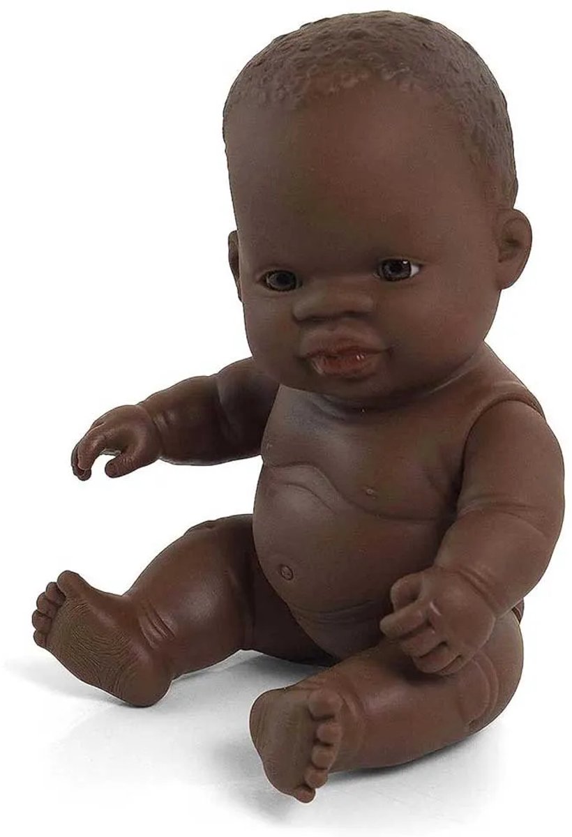 MINILAND Babypop - Afrikaans Meisje 21Cm - Met Vanillegeur - Waterdicht - 10 Maanden