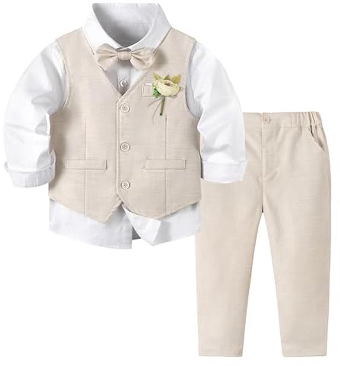 Kostuumset voor Baby jongens - Formele Bruiloft Outfit, 4-delig Vest, Hemd, Broek met Vlinderdas