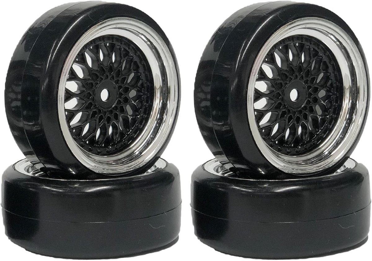 Autobanden 1/10 RC, 4 stuks, 63 mm, voor Drift Voertuigen, On Road, Harde Kunststof Coating, Zwart