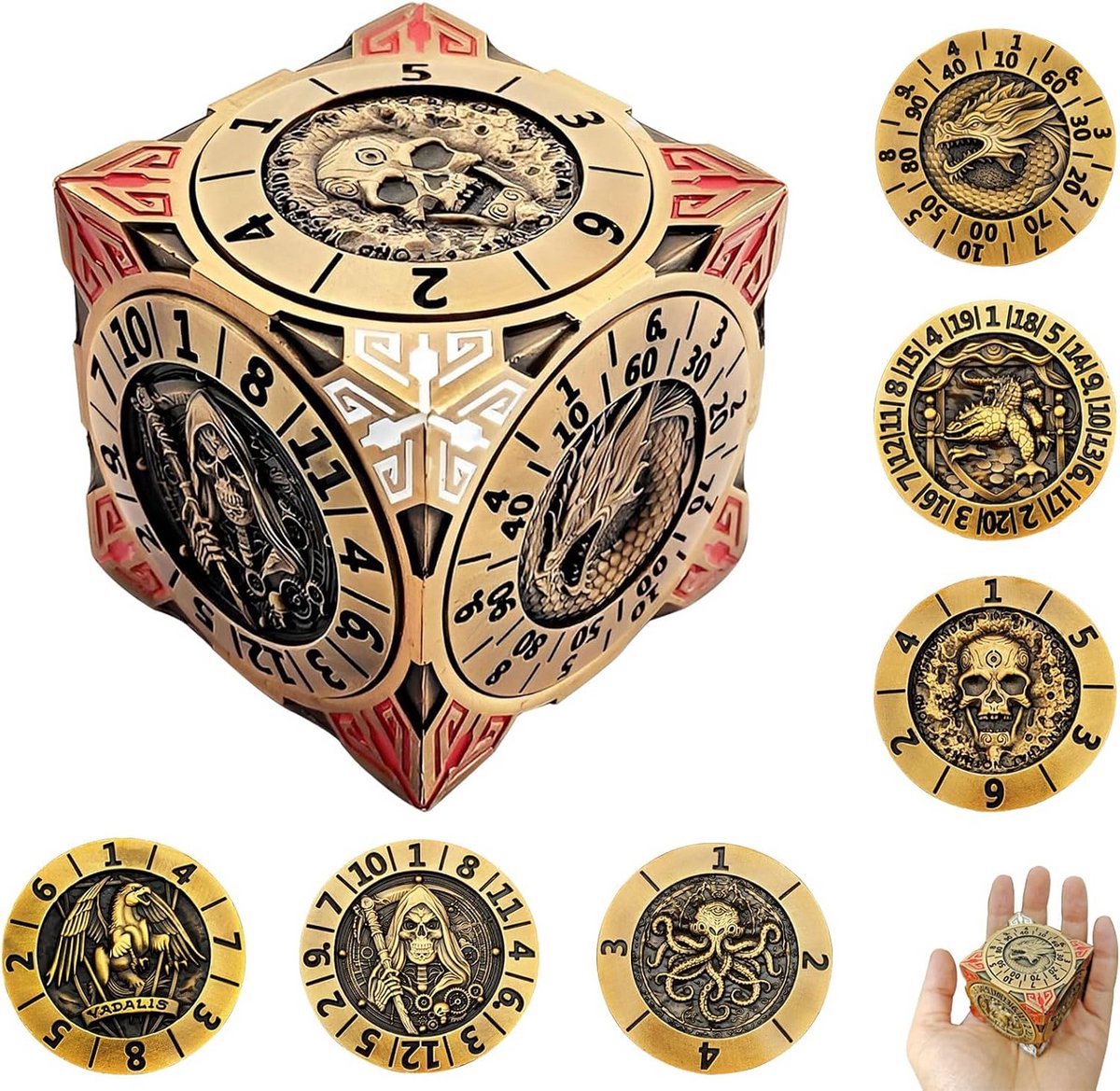 7-in-1 metalen dobbelstenen set voor Dungeons and Dragons - polyhedrale dobbelstenen met 3D-reliëf