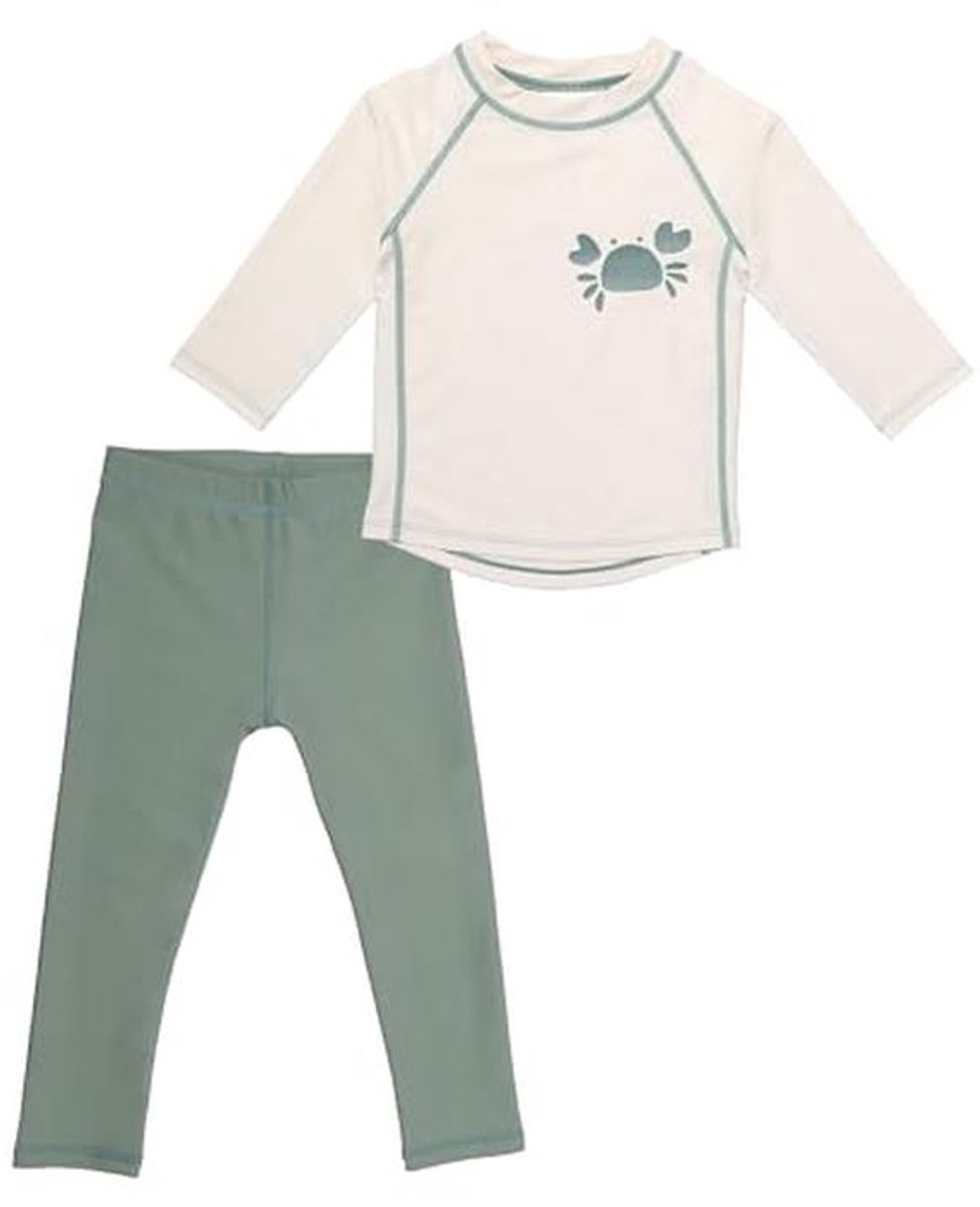UV-Beschermende Badset voor Baby's met UPF 80+ | Sneldrogend Zwemshirt en Lange Zwembroek | Oeko-Tex Gecertificeerd - Off White Mint