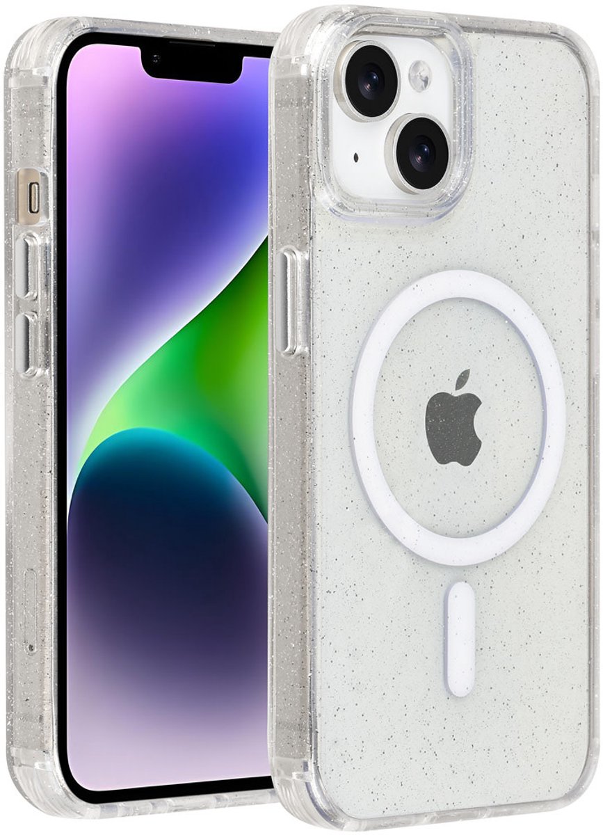 TUNIQ telefoonhoesje voor Apple iPhone 14 - MagSafe met glitter en koord - Transparant