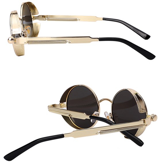 KIMU Ronde Zonnebril Steampunk Vintage - Goud Montuur Rond - Oranje Spiegelglazen - Retro Hippie Gouden Koningsdag van Merkloos — afbeelding 4