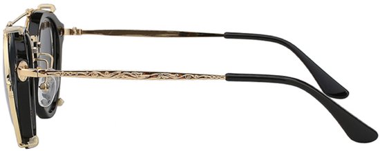 KIMU Ronde Zonnebril Clip On Steampunk - Zwart Goud Montuur Rond - Zwarte Glazen - Vintage Gouden Clipon Voorzet Carnaval van Merkloos — afbeelding 5