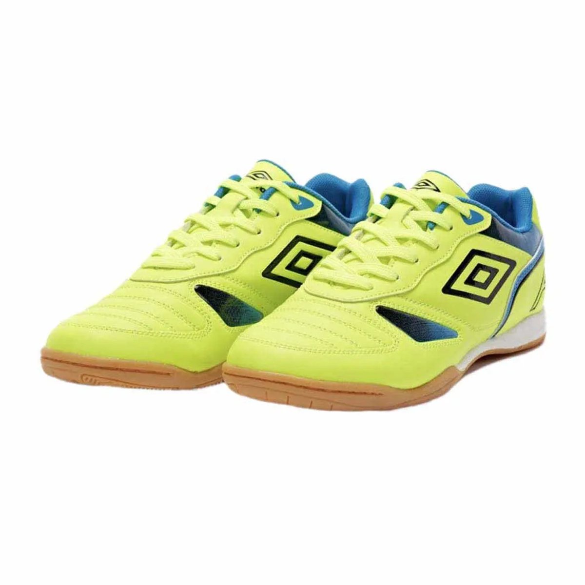 UMBRO Sala CTRL zaalvoetbalschoenen in Safety Yellow, zwart en Atomic Blue, EU 42 voor mannen, met comfortabele pasvorm.