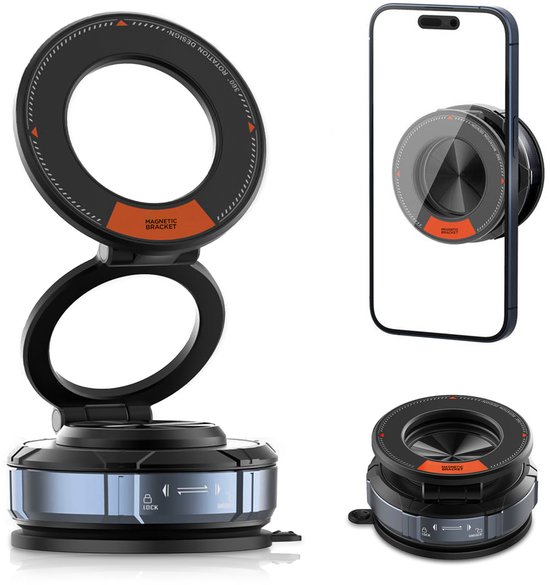 Support magnétique pour téléphone portable – Support MagSafe pour iPhone et Samsung – Support rotatif à 360° – Ventouse magnétique puissante – Supports pour voiture de bord – Accessoires de vêtements pour bébé voiture