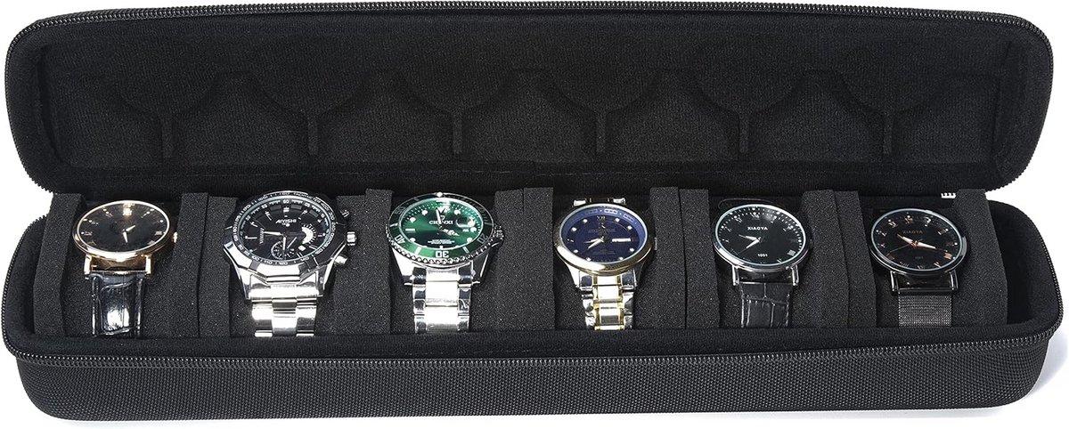 Harde Draagbare Horloge Reiskoffer voor Mannen - Reisorganisator met 6 Sleuven - Zwart