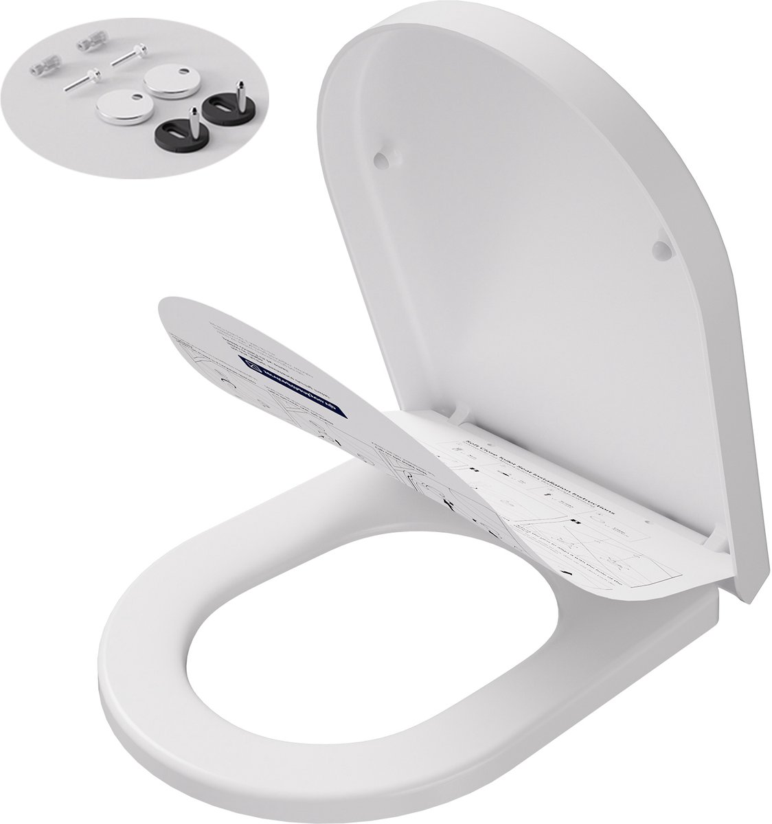 Anycee Max - WC bril D-vorm - Toiletbril met deksel - Softclose - Easy Clean functie - RVS Bevestiging - Duroplast Wit