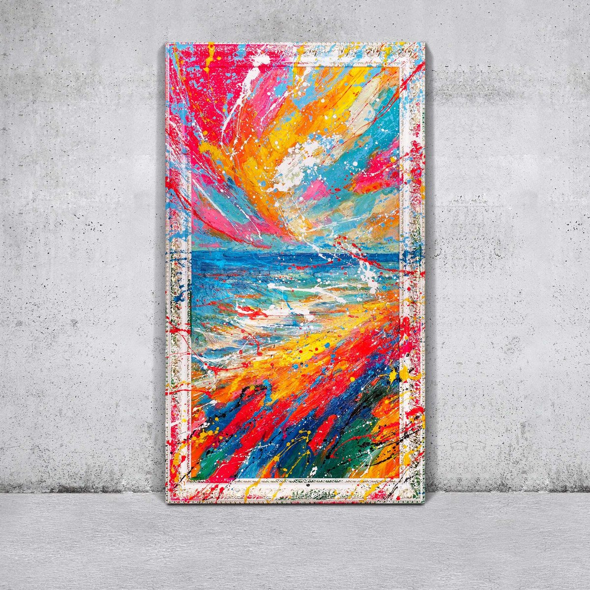 YS Canvas schilderij groot handgeschilderd horizongloed sfeervol warm – YS-Art Gallery – Sfeervol wanddecoratie voor woonkamer – Modern schilderij voor slaapkamer en hal White