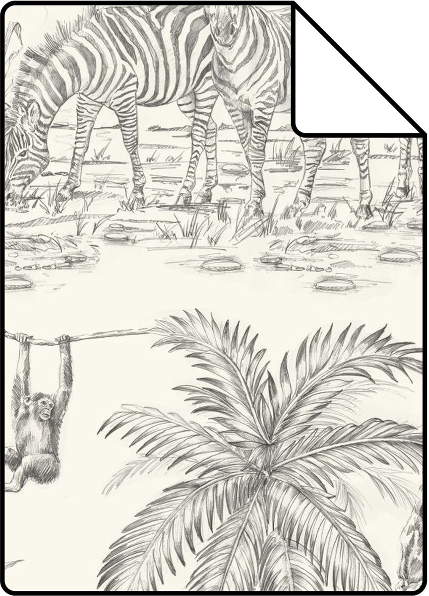Proefstaal Origin Wallcoverings behang jungle dieren ivoor wit en grijs - 26.5 x 21 cm - 347442-S