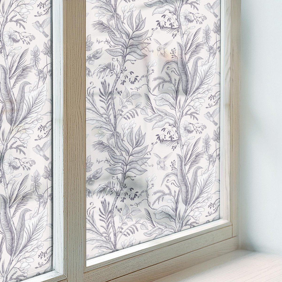 Coloray Privacy Folie Raam - Bladeren en vlinders Anti inkijk Folie - 50x100 cm - Grijs Privacy Folie Raam - Raamfolie Tegen inkijk Glas in Lood - Voor de slaapkamer, woonkamer en hal. - Raamfolie Zonwering