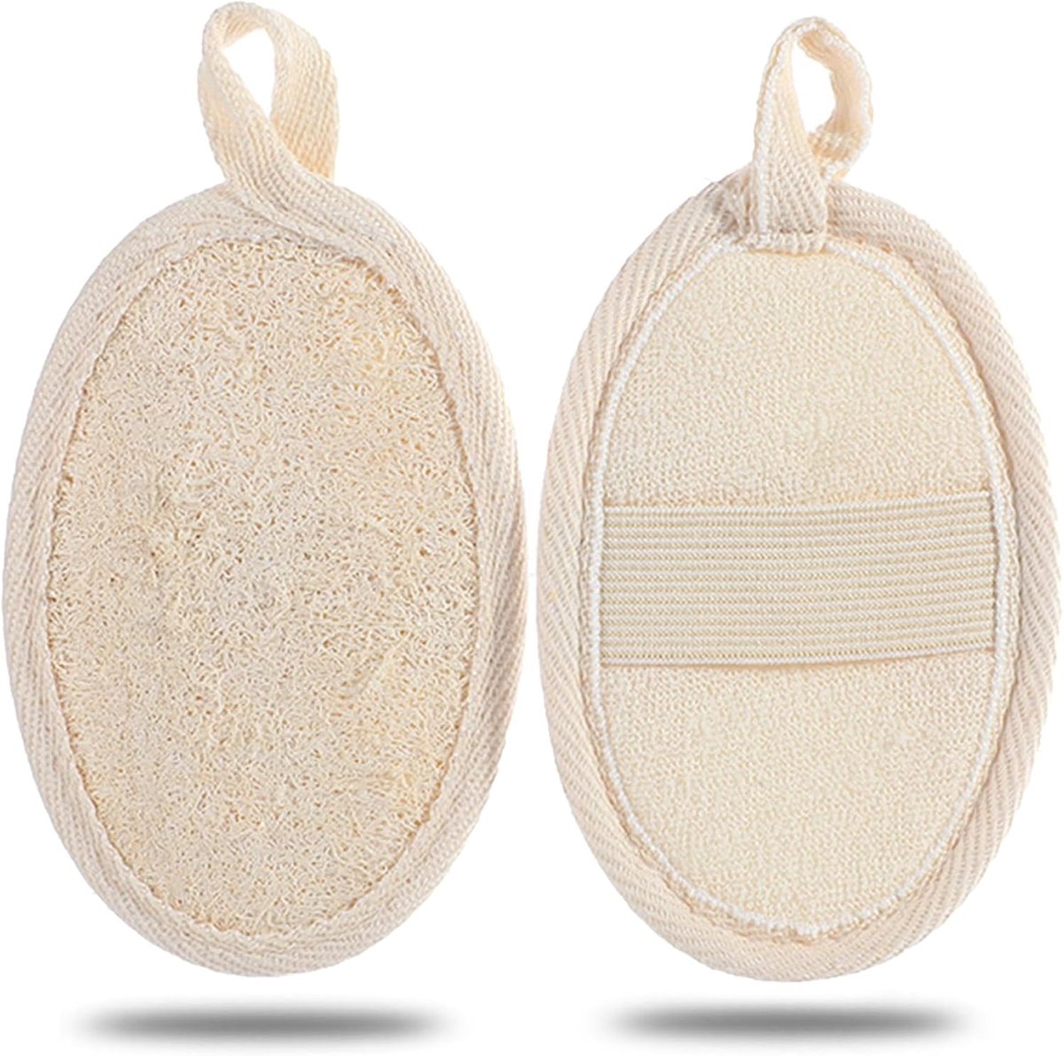 2 Beige Luffa-Badetücher,Luffa Schwamm,Loofah,Rückenschrubber