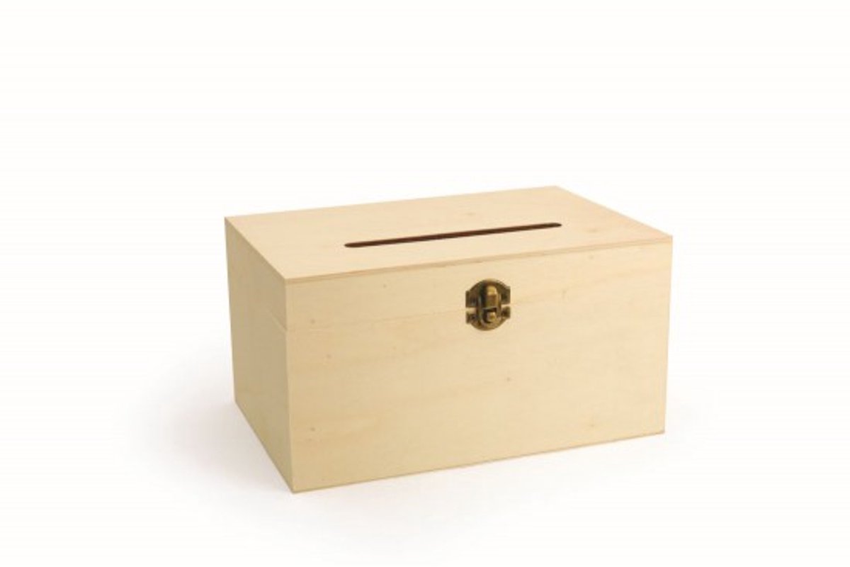 Graine Creative houten kist met gleuf decoratiebox 24x16x13 cm.