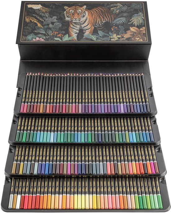 Nassau Fine Art Professional Set de 160 Crayons de couleur – Ensemble de dessin Couleurs riches et éclatantes – Crayons de couleur numérotés et codés par couleur – Comprend une feuille de test de couleur – Boîte de rangement robuste