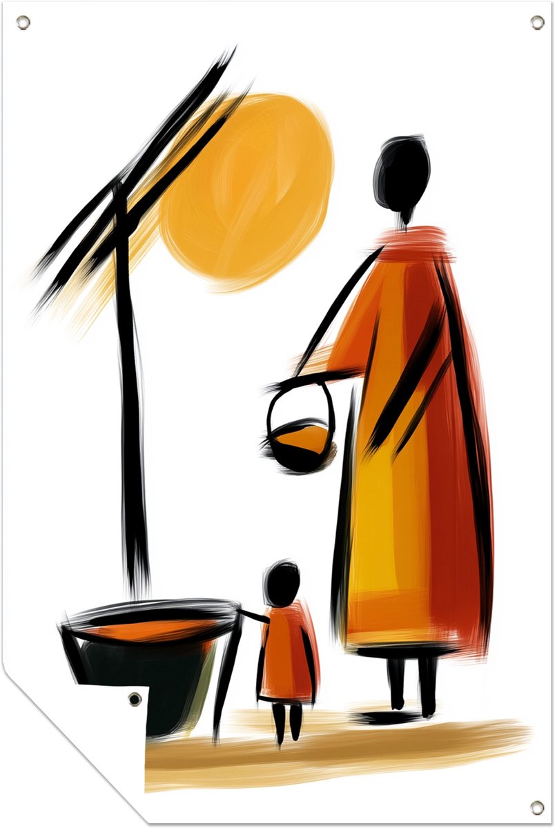 Zon en ketel - Wanddecoratie buiten - Balkon decoratie - Tuinposter - 80x120 cm