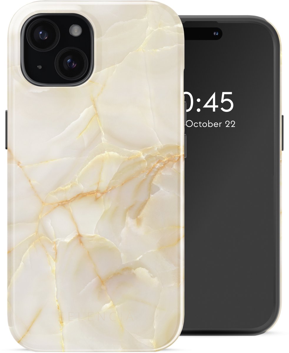 Selencia Hoesje - Geschikt voor Apple iPhone 15 - Backcover - Golden Beige Marble