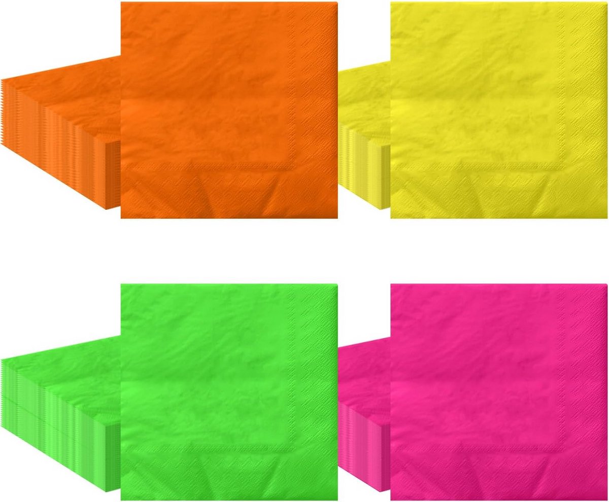 80 Stuks Neon Servetten in 4 Kleuren voor Feestdecoratie en Diner