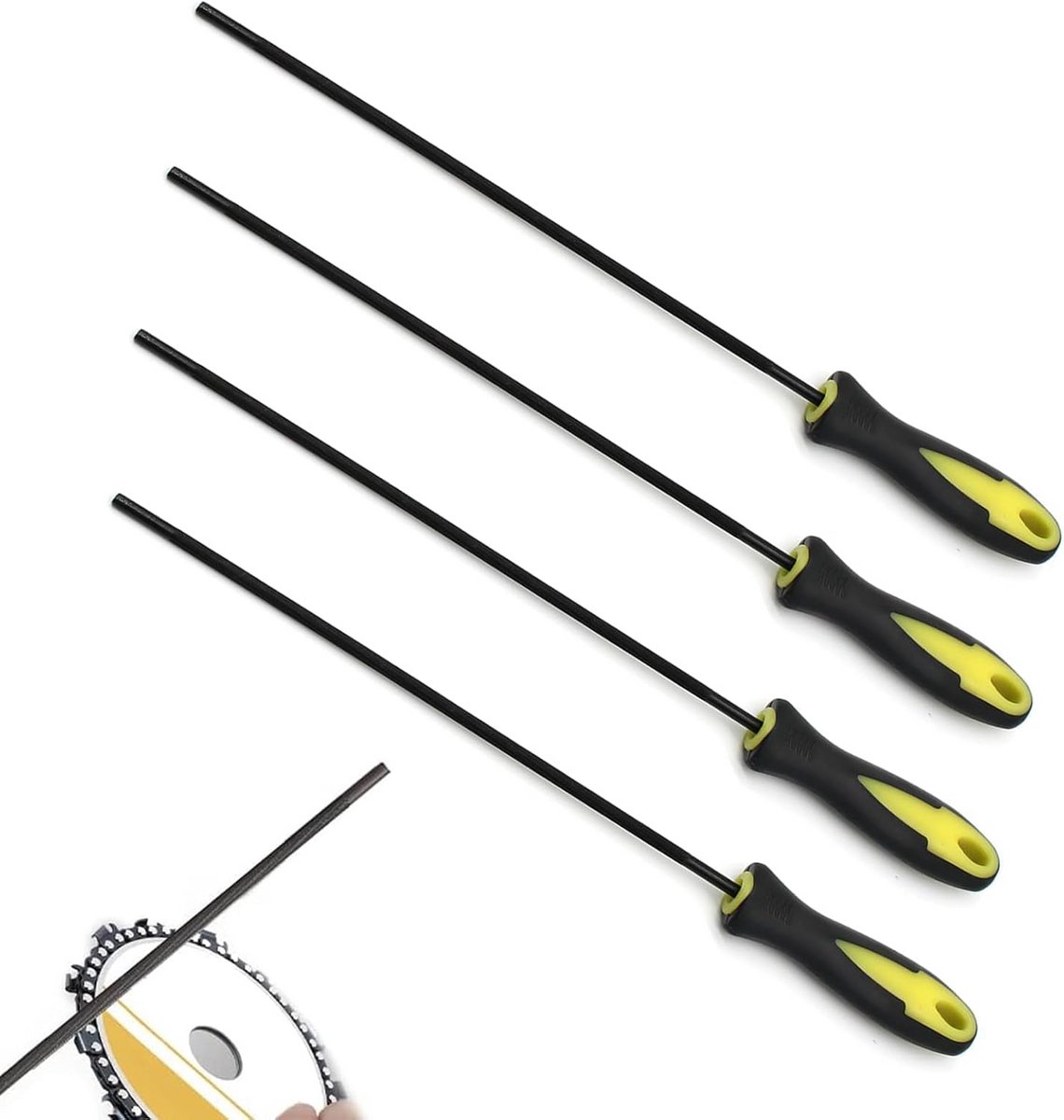 Kettingzaag Vijlenset 4.0mm: 4 Ronde Vijlen met Comfortabel Handvat voor Onderhoud van Zaagkettingen