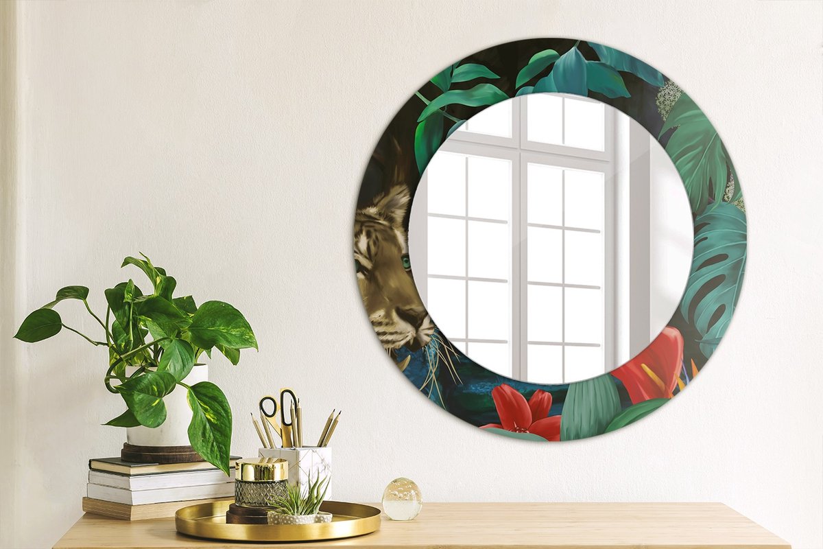 Coloray Bedrukte Spiegel - Vintage jungle Spiegel Met Decoratie - 50 cm - Groente Bedrukte Spiegel - Spiegel Met Decoratie - Spiegel Lijst Met Print - Spiegel Met Print