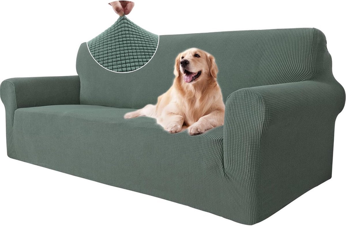 Stunq® Bankhoes 3-Zits met Armleuning, Stretch Bankhoes Antislip, Moderne Bankhoes voor Honden Huisdieren, Ademende Bankhoes met Elastische Bodem, Lichtgroen