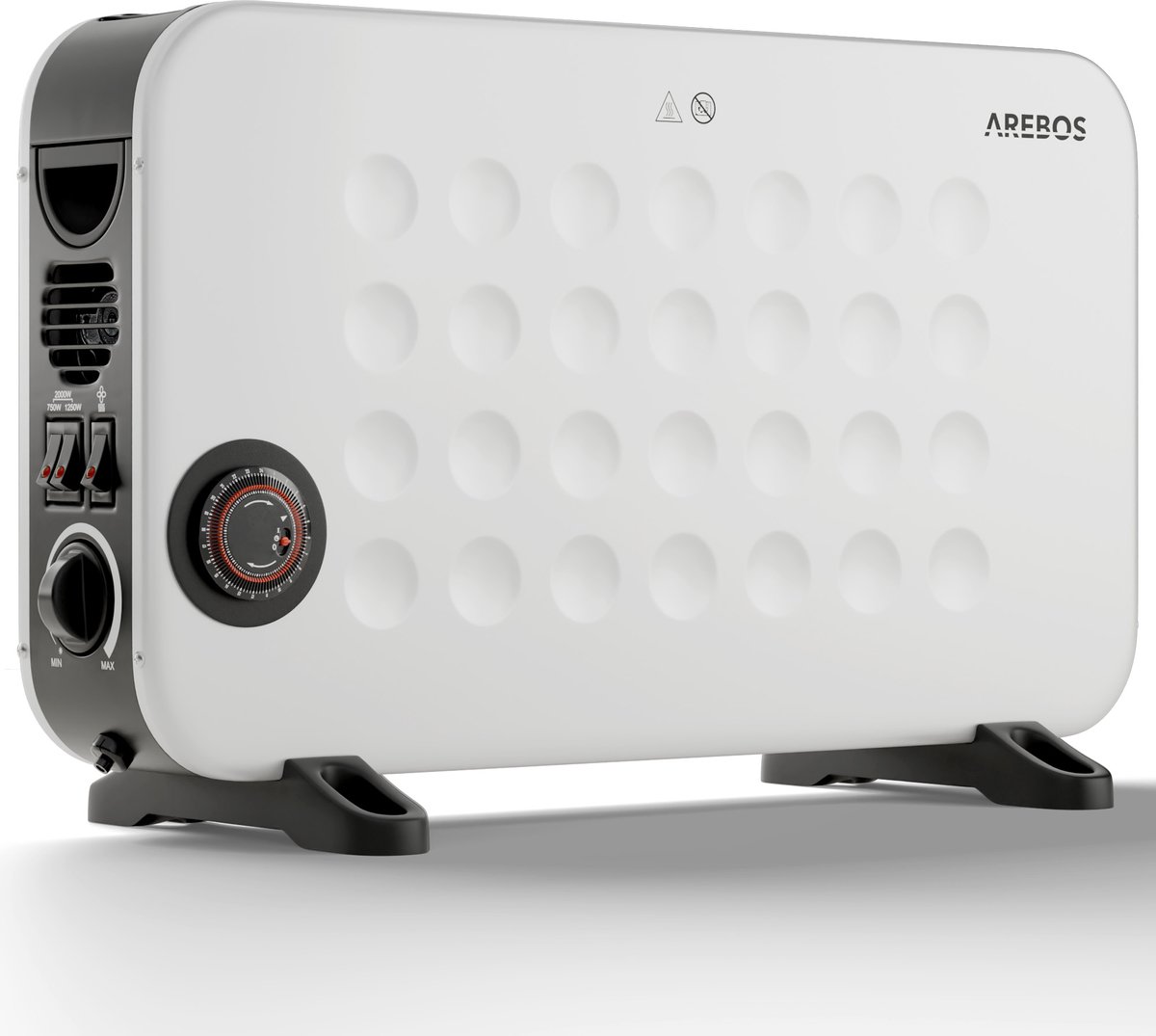 AREBOS Convectorkachel Electrisch - 2000W - Convectorkachel met thermostaat - Elektrische Kache - 3 warmtestanden - Wit